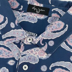 Byron Nelson Golf Polo Men's XL Blue Pink Paisley Dri-Way Performance Polyester